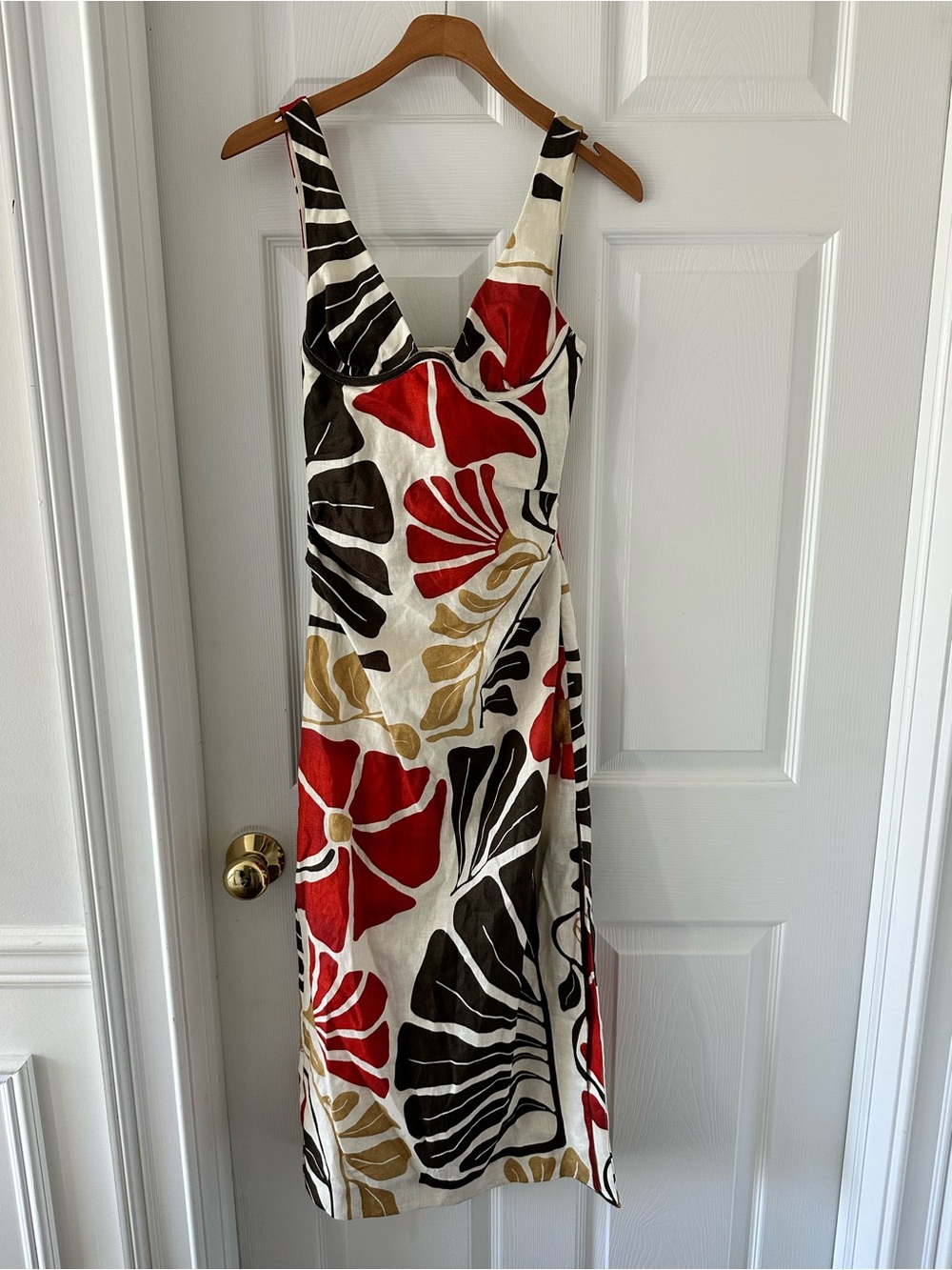 SIR. Julietta Balconette Midi Dress Fiorello Rosso Floral Linen size 0 petite